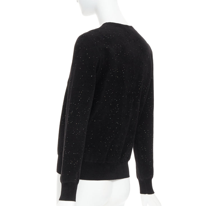 CHANEL black cupro blend CC starburst logo lurex long sleeve sweater FR36 S