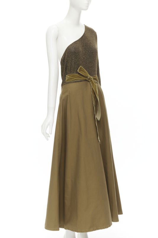 ARTCLUB Casa Miller gold lurex brown cotton twill wrap maxi dress M