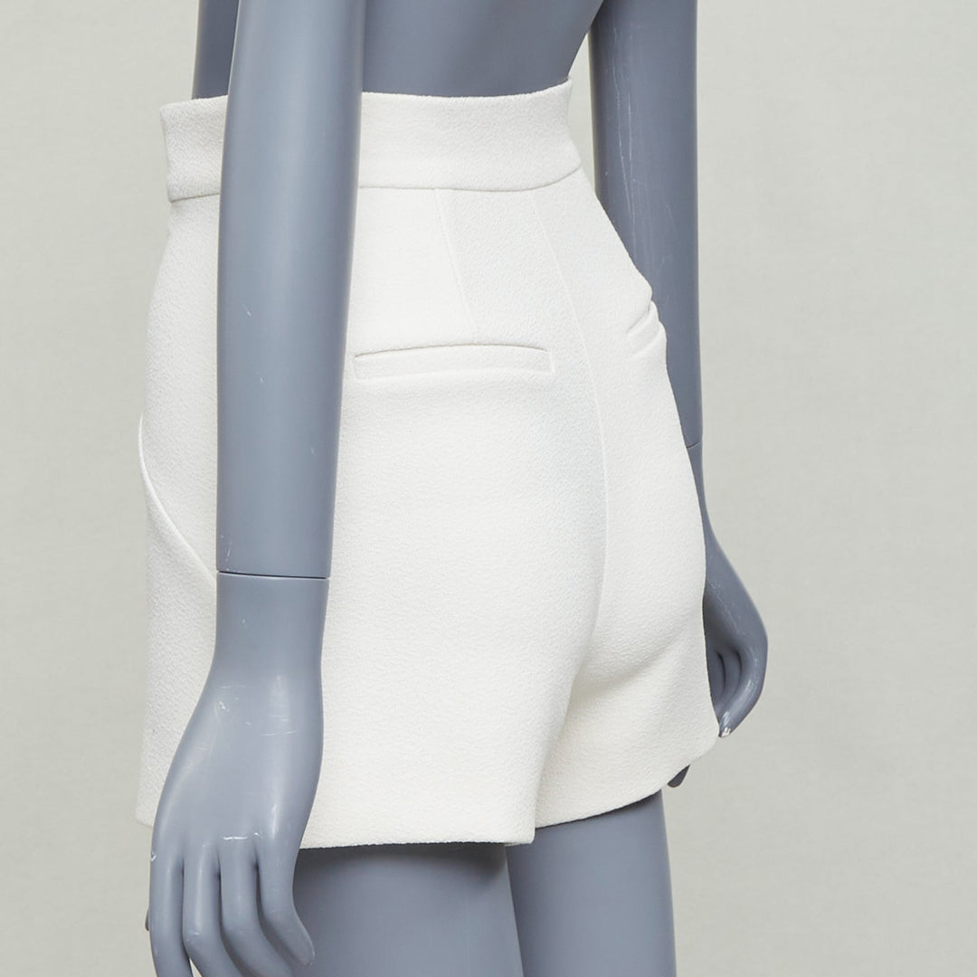 BALENCIAGA 2014 cream diagonal dart pleated back mini shorts FR34 XS