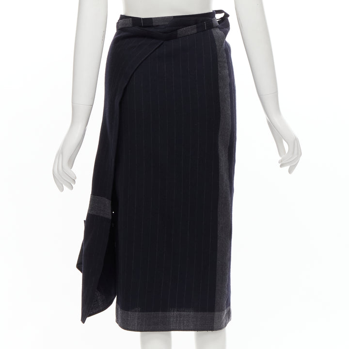 COMME DES GARCONS 2003 100% wool black pinstripe plaid bow wrap kilt skirt