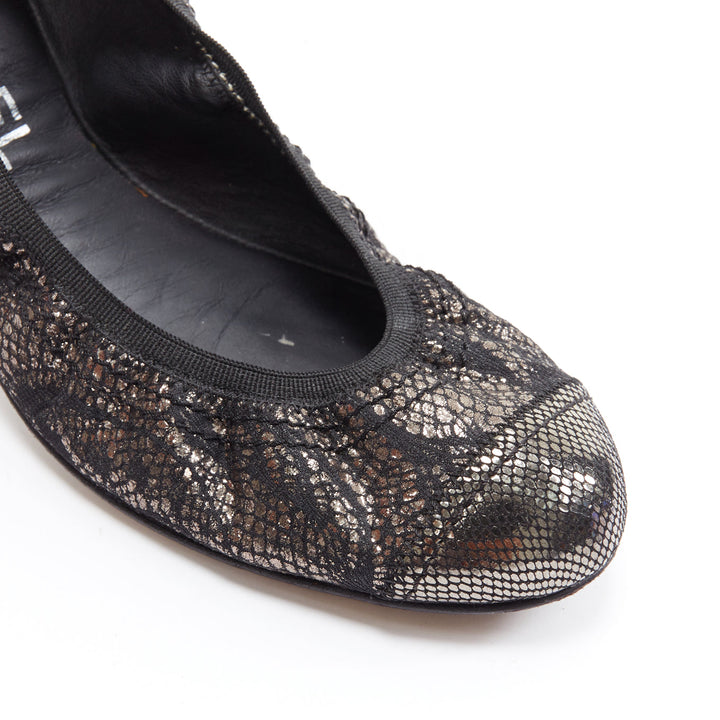 CHANEL metallic copper black print stretch fit flat ballerina flats EU36.5C