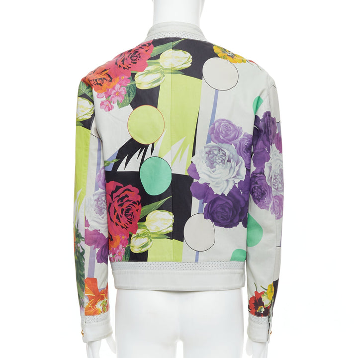 VERSACE 2013 Runway white leather geometric tropical print bomber IT50 L