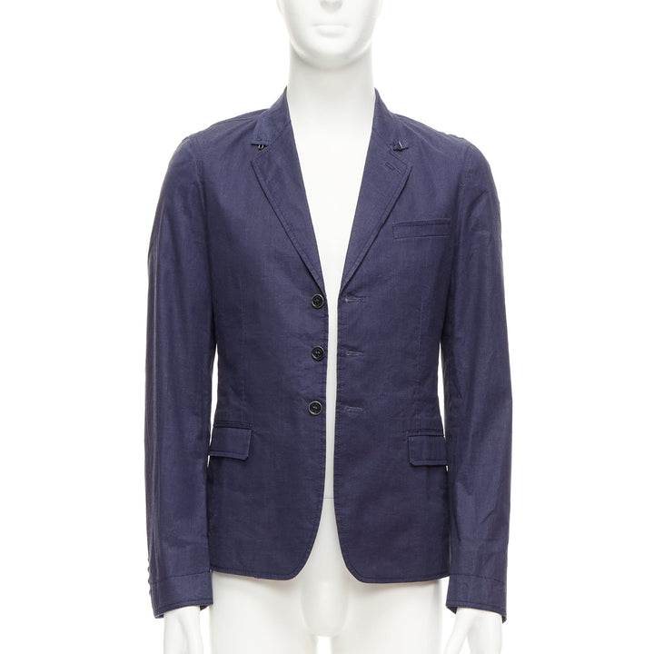 BURBERRY PRORSUM navy coated linen single breasted blazer jacket IT44 XS
