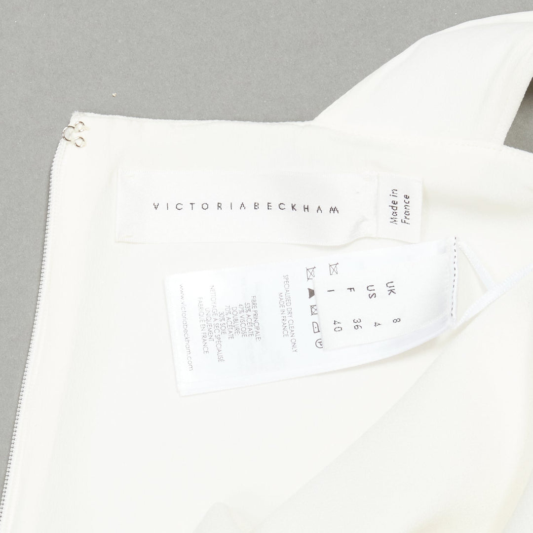 VICTORIA BECKHAM white asymmetric straps bias cut A-line knee dress UK8 S