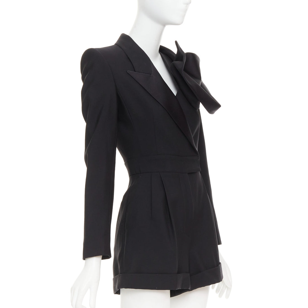 ALEXANDER MCQUEEN 2023 Orchid embellished black slim fit wool playsuit IT36 XS