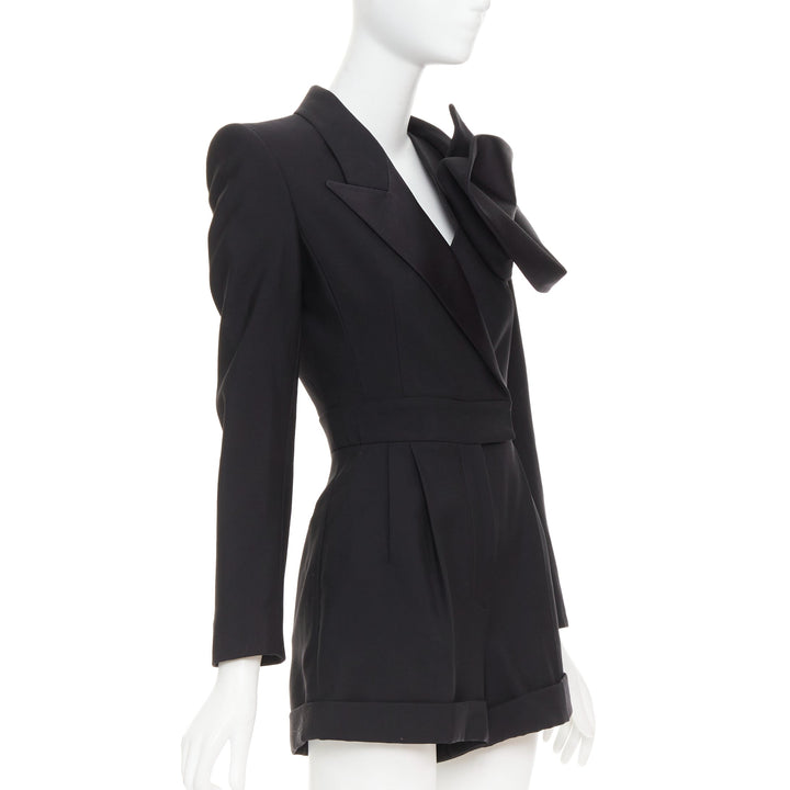 ALEXANDER MCQUEEN 2023 Orchid embellished black slim fit wool playsuit IT36 XS