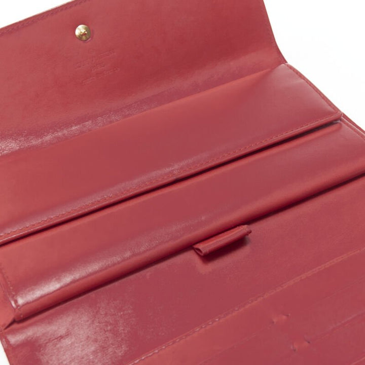 LOUIS VUITTON Vernis red patent LV logo emboss flap continental wallet