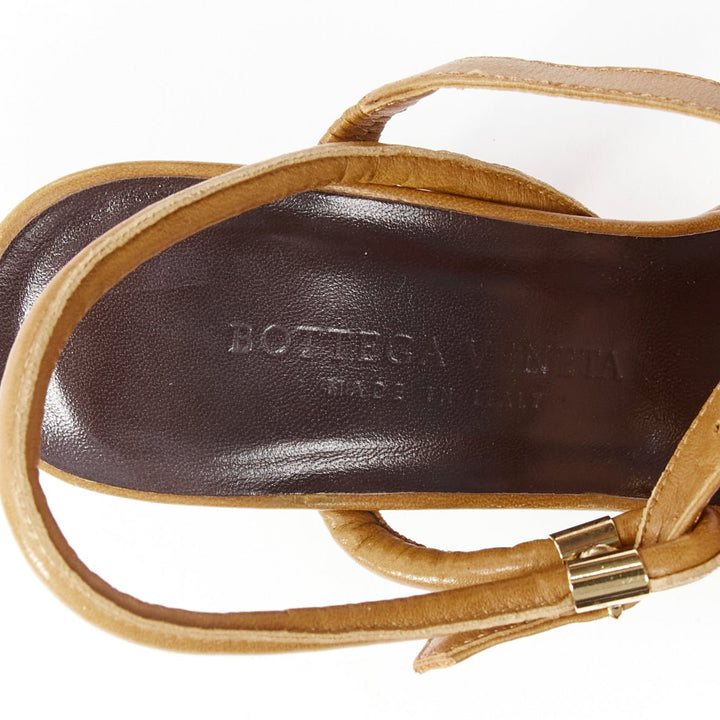 BOTTEGA VENETA brown cord pipe open toe chunky heel strappy sandal EU36