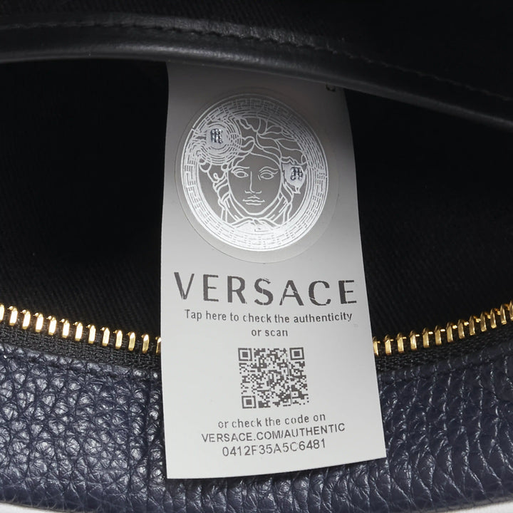 VERSACE Pop Medusa navy grey calf leather Greca crossbody messenger bag