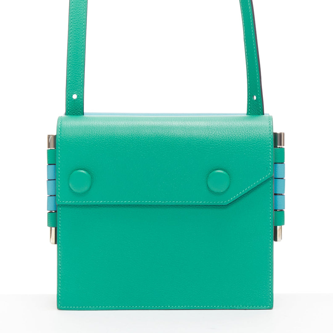 HERMES 2019 Twins green blue asymmetric snap flap reversible crossbody bag