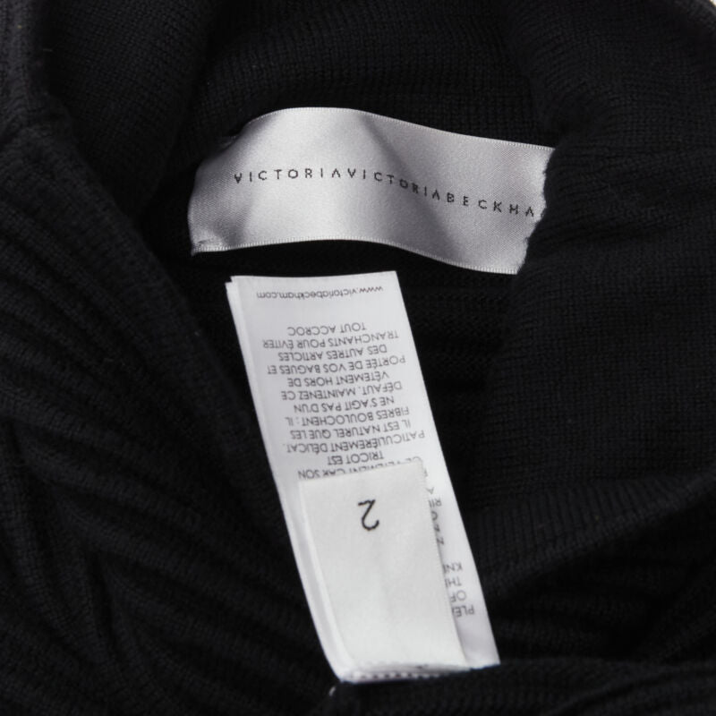 VVB VICTORIA BECKHAM 100% wool black ribbed cap sleeve popover sweater US2 S