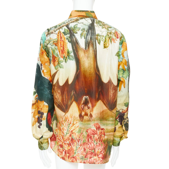 rare SABYASACHI 100% silk parrot bat mixed animal floral print shirt EU42 XL