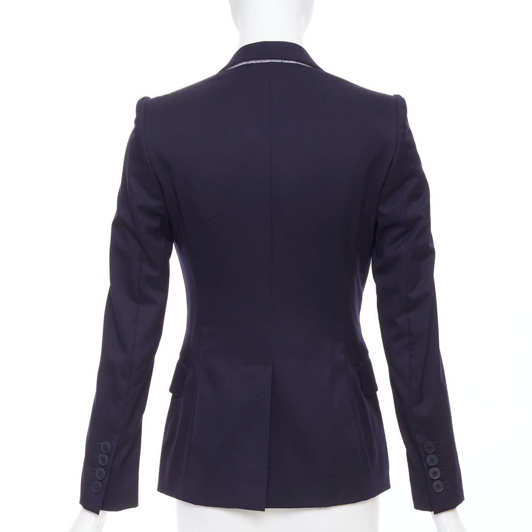 STELLA MCCARTNEY navy wool flap pocket single breasted blazer IT34 XXS