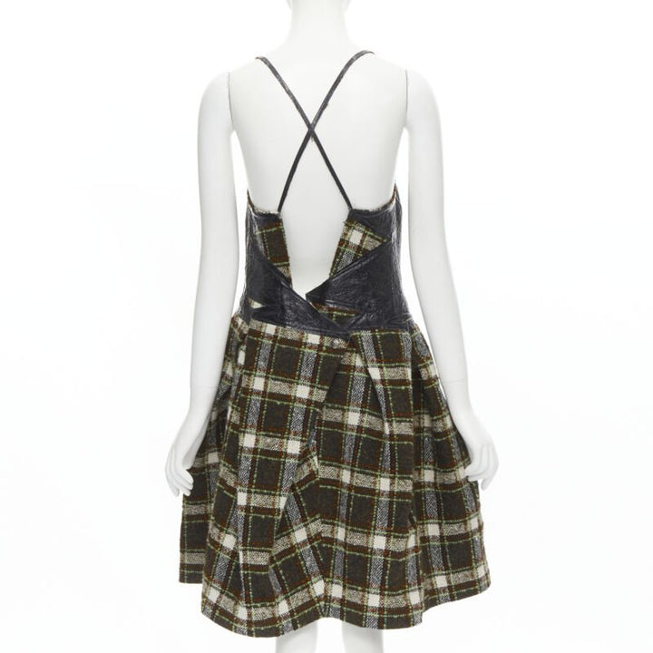 Runway JUNYA WATANABE 2005 black lacquered bust green tweed  cocktail dress M