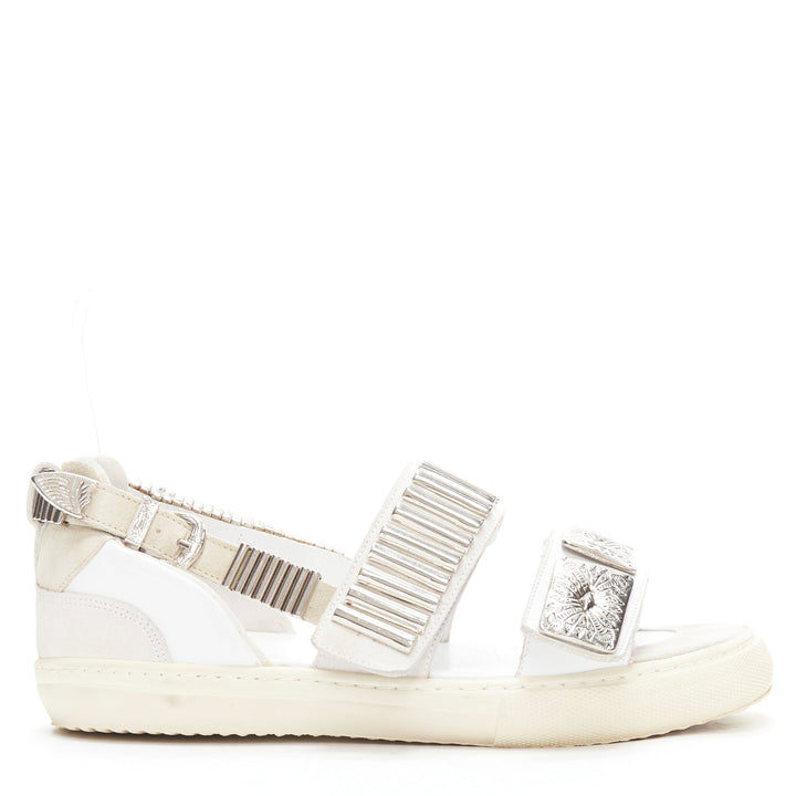 TOGA ARCHIVES 2022 white leather silver metal plate buckle sandals EU39