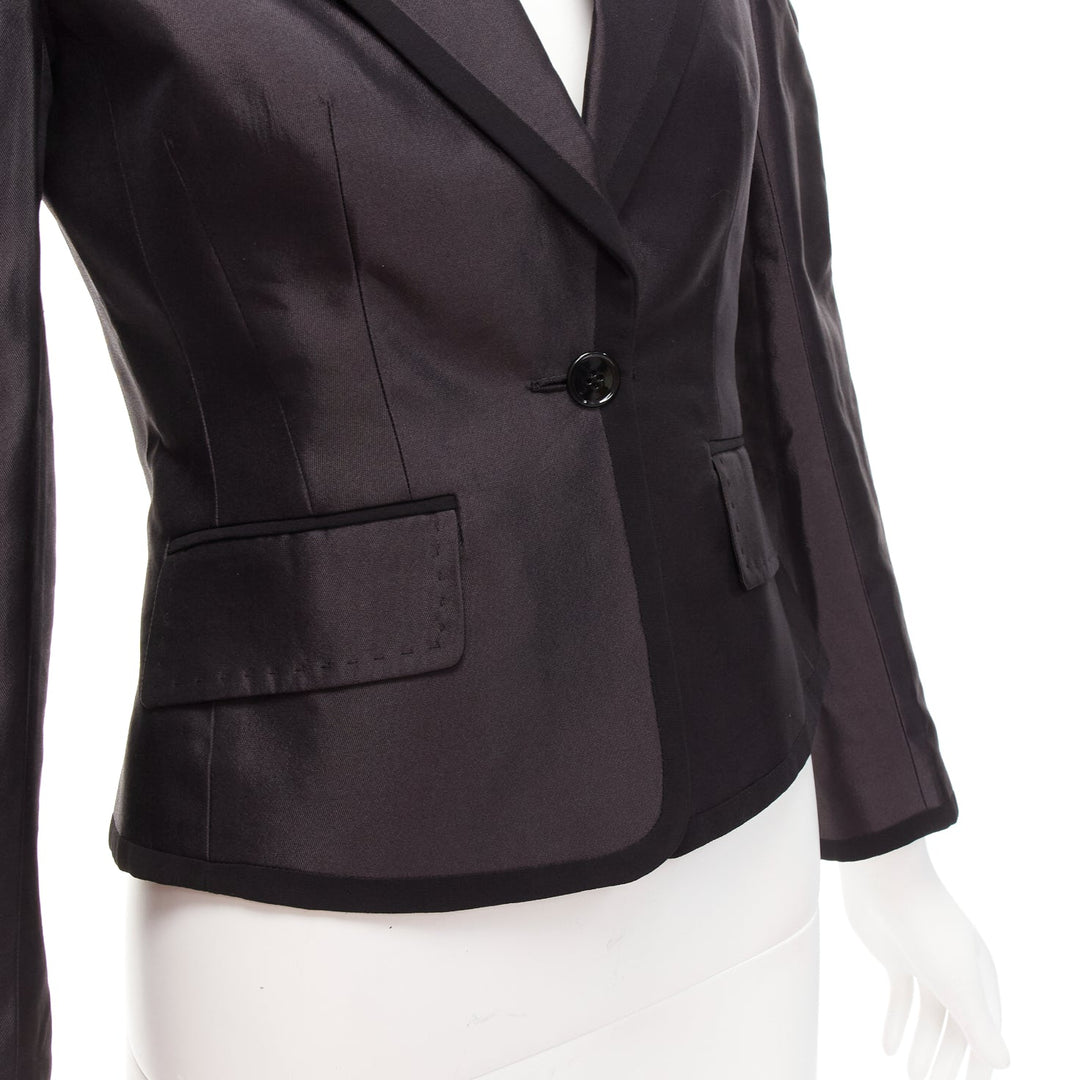 rare DOLCE GABBANA black silk puff princess sleeve piping tuxedo blazer IT36 XXS