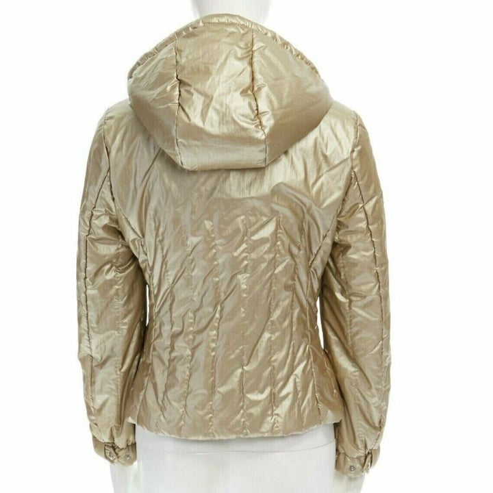 PRADA metallic gold nylon polyester padded hooded fitted winter jacket IT38 XS