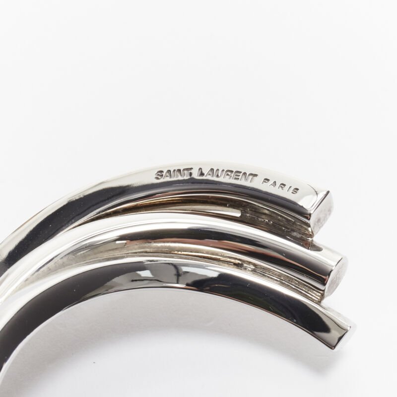 SAINT LAURENT Hedi Slimane silver brass architectural triple twist cuff bracelet
