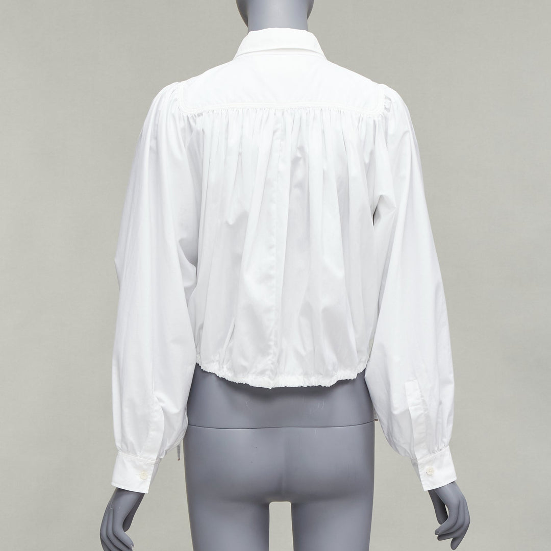 MARNI white cotton drawstring hem puff sleeve cropped blouse IT36 XXS