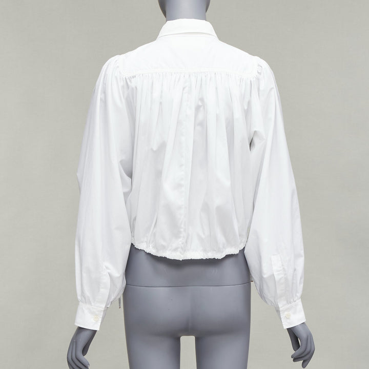 MARNI white cotton drawstring hem puff sleeve cropped blouse IT36 XXS