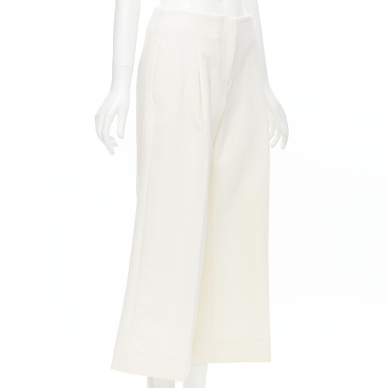 OSCAR DE LA RENTA 2015 virgin wool crepe cream pleated wide pants US2 XS