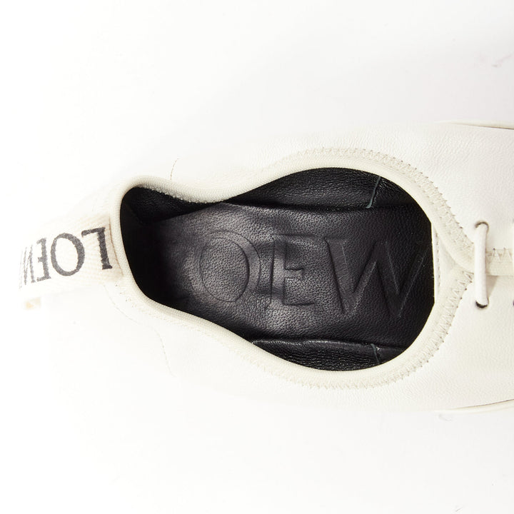 LOEWE Derby white soft leather black logo tab lace up flat shoes EU37