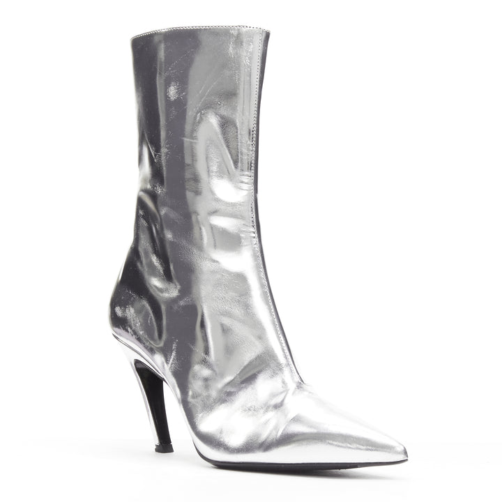 BALENCIAGA Demna silver metallic mirrored leather high ankle boots EU38