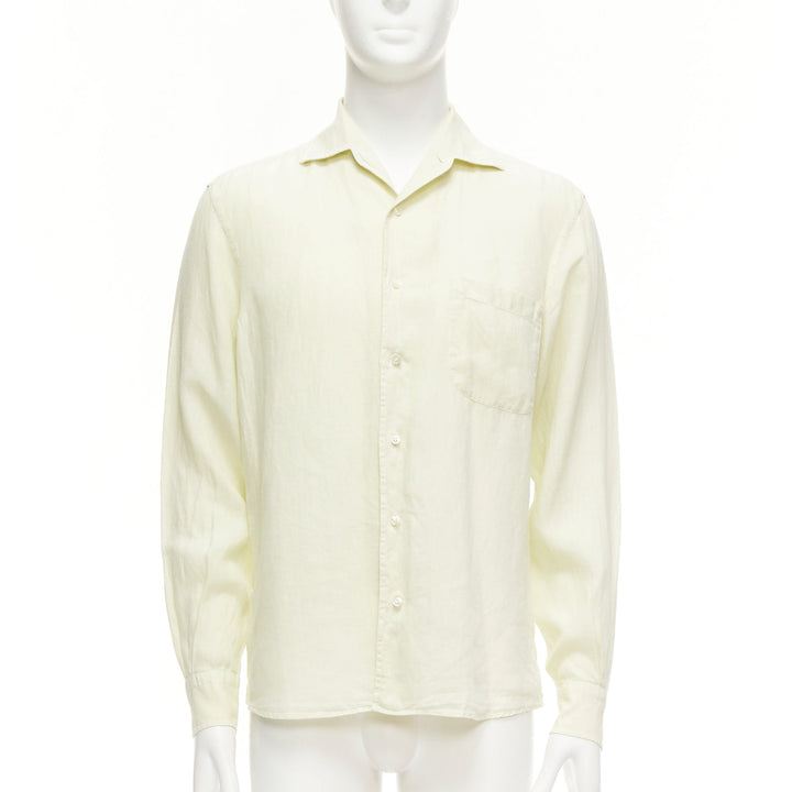 LORO PIANA 100% linen light yellow collared pocketed casual shirt S