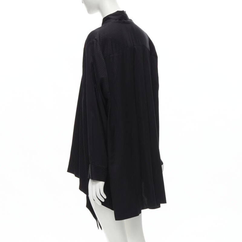 BALENCIAGA 2020 Demna black striped pussy bow cascade hem oversized shirt FR36 S