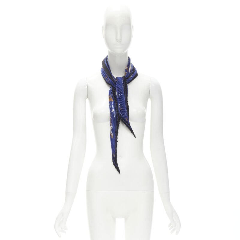 HERMES Le Carre Plisse Dimitri Rybaltchenko blue rocking horse pleated scarf