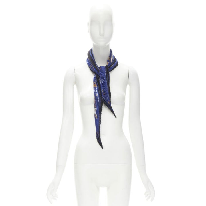HERMES Le Carre Plisse Dimitri Rybaltchenko blue rocking horse pleated scarf