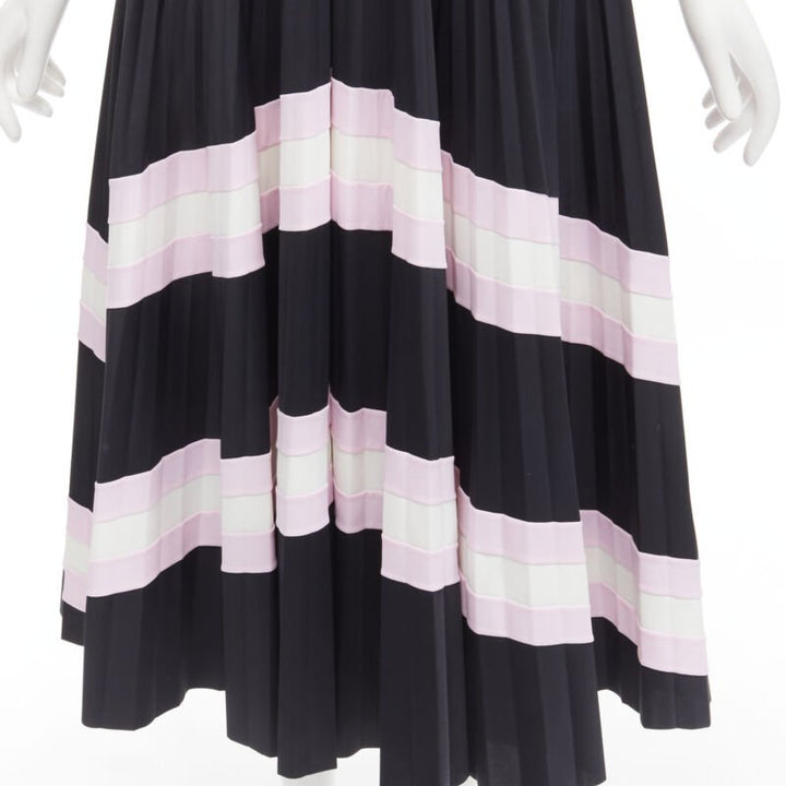 VALENTINO black pink stripes patchwork pleated toggle pleated midi skirt XS