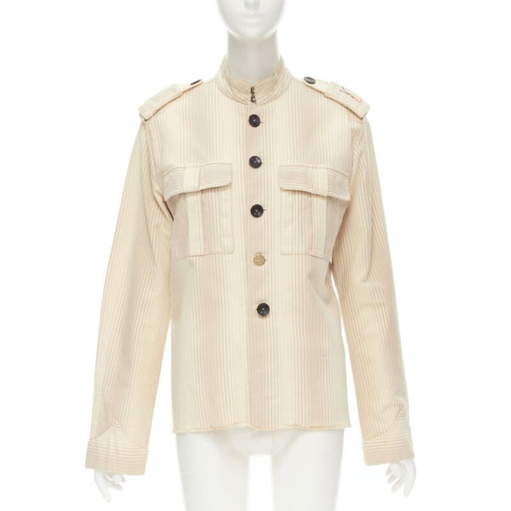 rare YVES SAINT LAURENT Vintage beige YSL badge military captain shirt