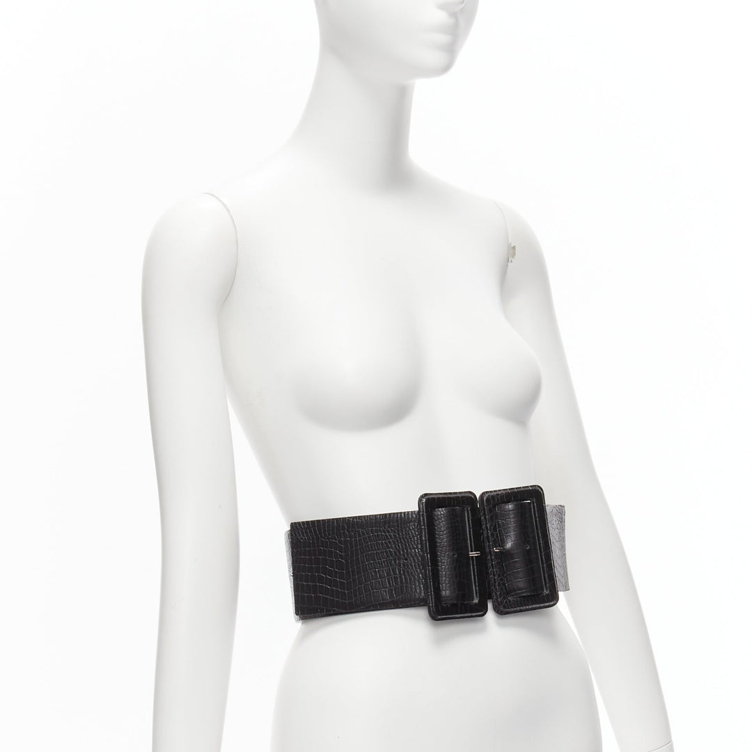 TOGA ARCHIVES black wide embossed leather buckle statement belt