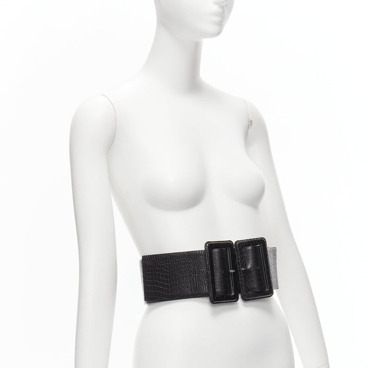 TOGA ARCHIVES black wide embossed leather buckle statement belt