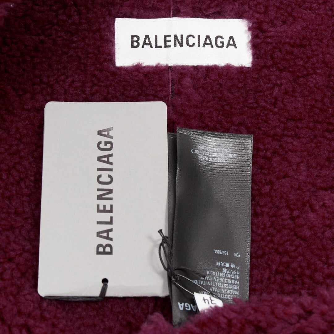BALENCIAGA Demna 2020 burgundy logo shearling cocoon Bombardier jacket FR34 XS