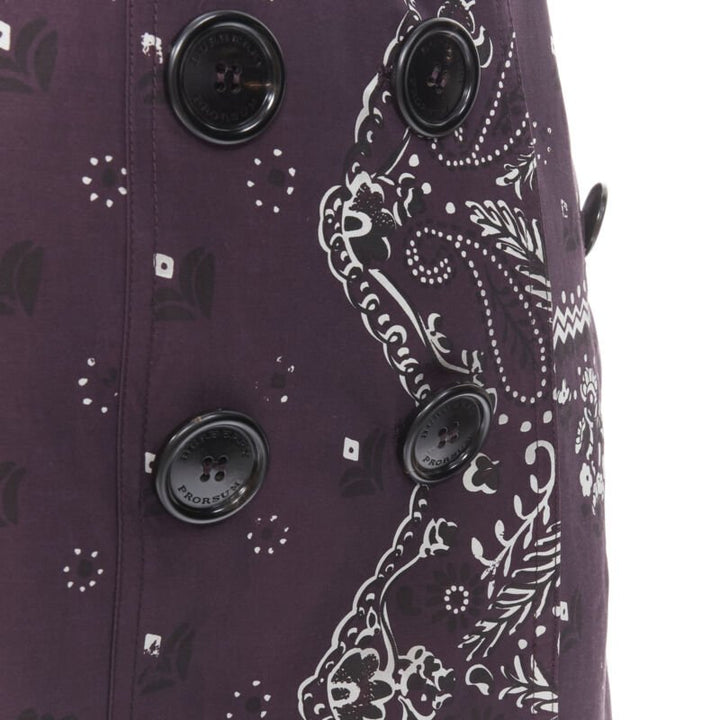 BURBERRY PRORSUM purple paisley bandana print double breasted trench coat UK6 XS