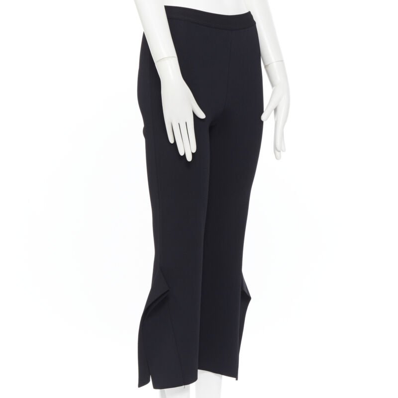STELLA MCCARTNEY black viscose blend panel flared hem stretch cropped pants FR34