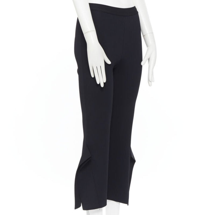 STELLA MCCARTNEY black viscose blend panel flared hem stretch cropped pants FR34