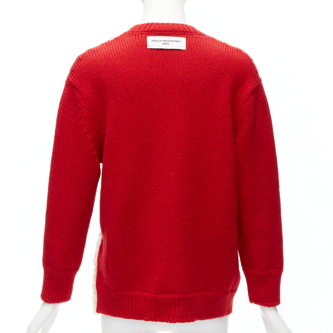 STELLA MCCARTNEY red wool cotton textured bunny sweater IT34 XXS