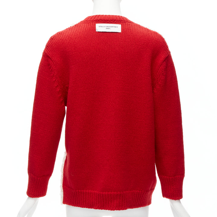 STELLA MCCARTNEY red wool cotton textured bunny sweater IT34 XXS