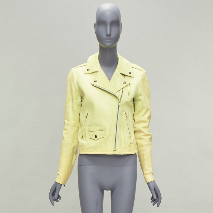 THEORY yellow lambskin leather motorcycle biker jacket M