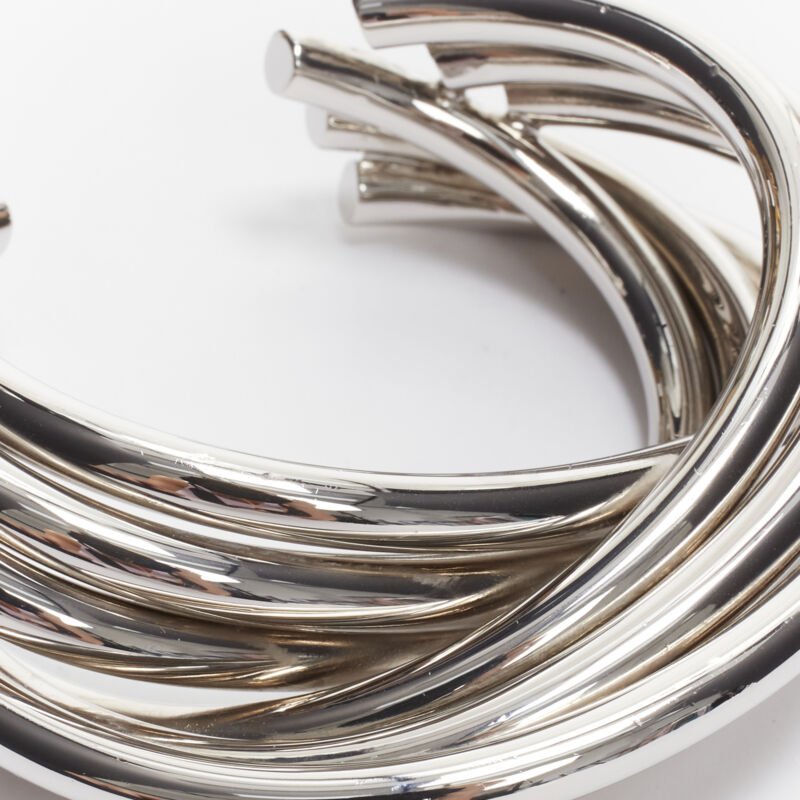 SAINT LAURENT Hedi Slimane silver metal architectural layered twist cuff bangle