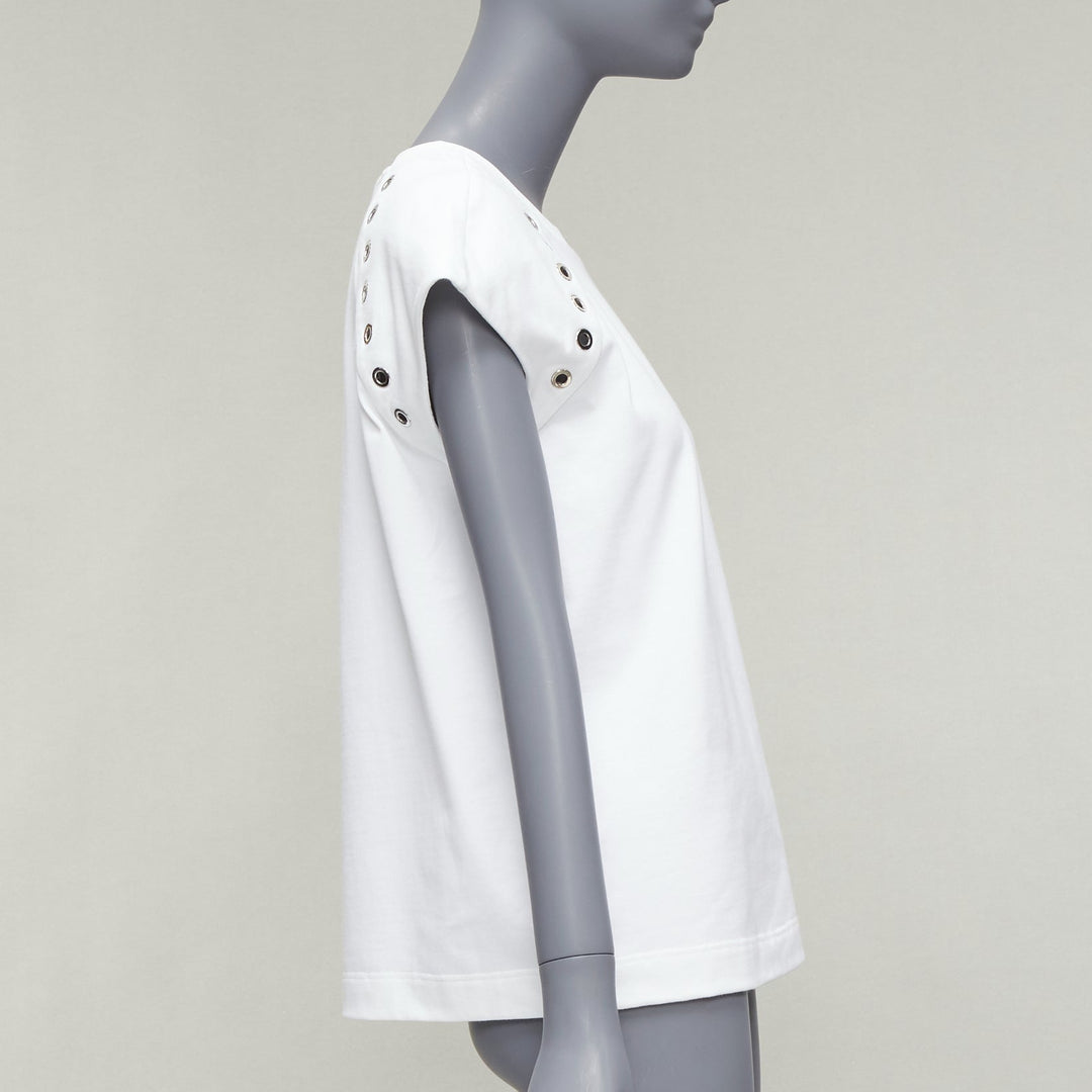 ALEXANDER MCQUEEN white cotton eyelet detail  studded cap sleeve top  IT38 XS