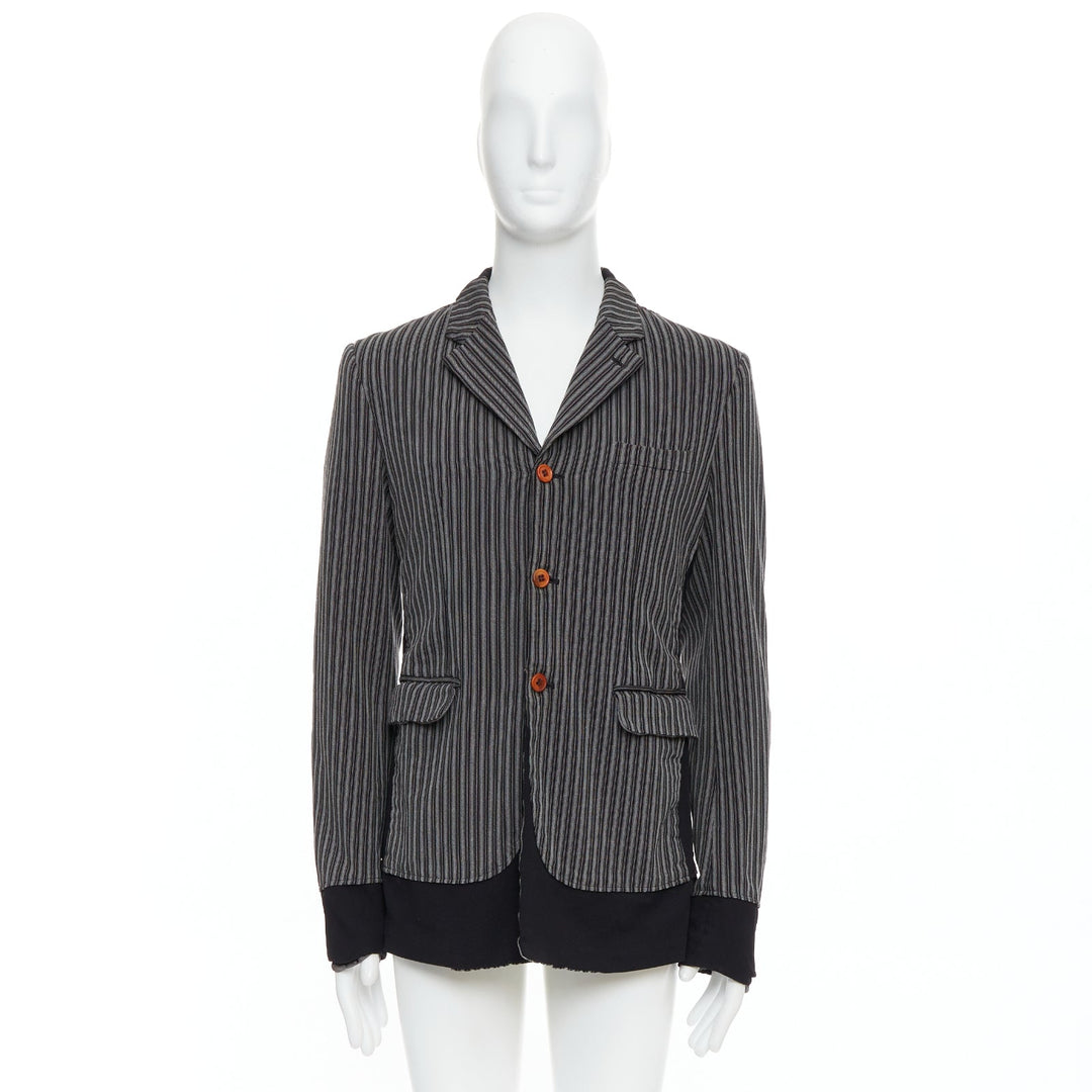 COMME DES GARCONS HOMME PLUS Evergreen grey black striped layered blazer M