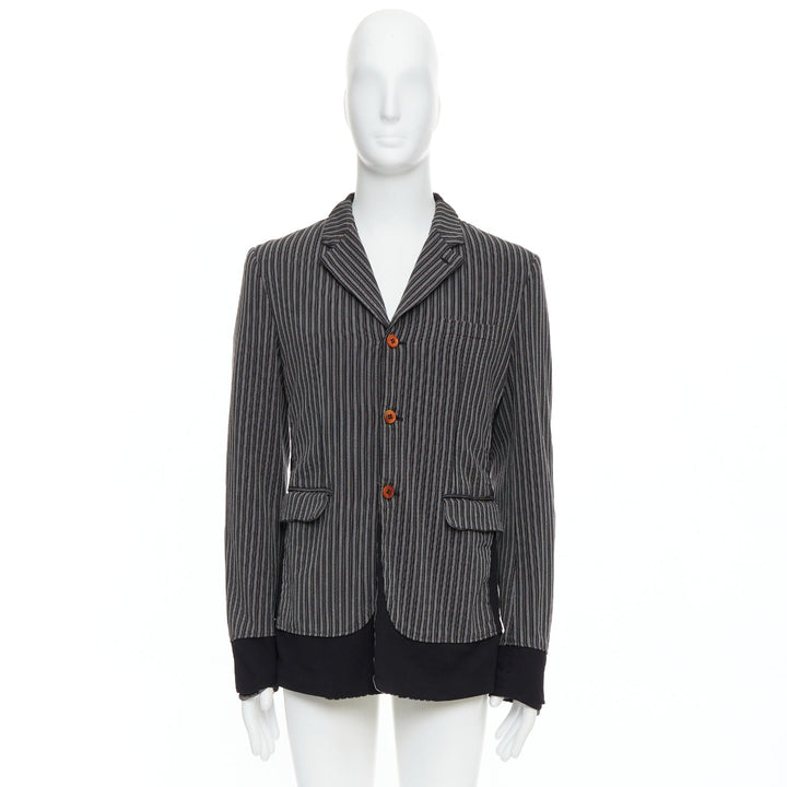 COMME DES GARCONS HOMME PLUS Evergreen grey black striped layered blazer M