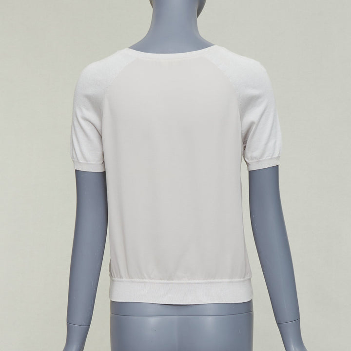 LORO PIANA grey silk bi fabric  raglan short sleeve logo charm top IT38 XS