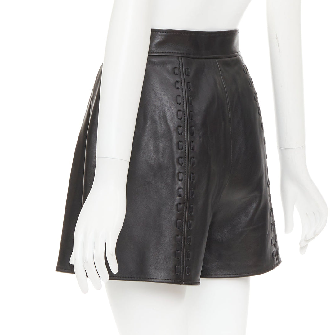 ALEXANDER MCQUEEN Sarah Burton 2021 black leather overstitch mini shorts IT38 XS