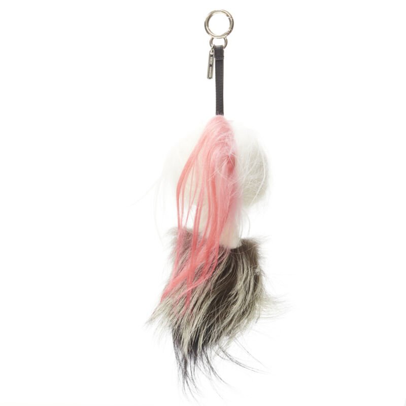 rare FENDI Karlito 2014 Large limited pink mink fox fur bag charm keyring