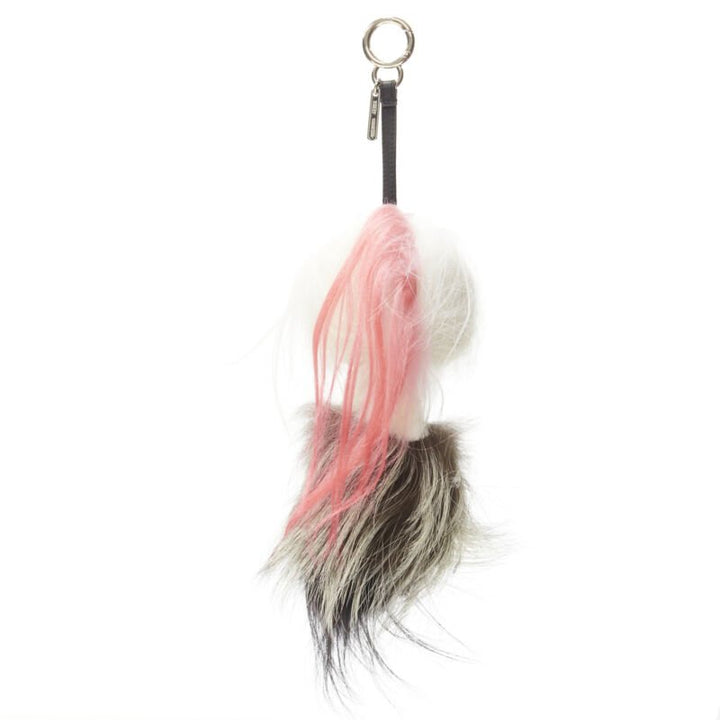 rare FENDI Karlito 2014 Large limited pink mink fox fur bag charm keyring